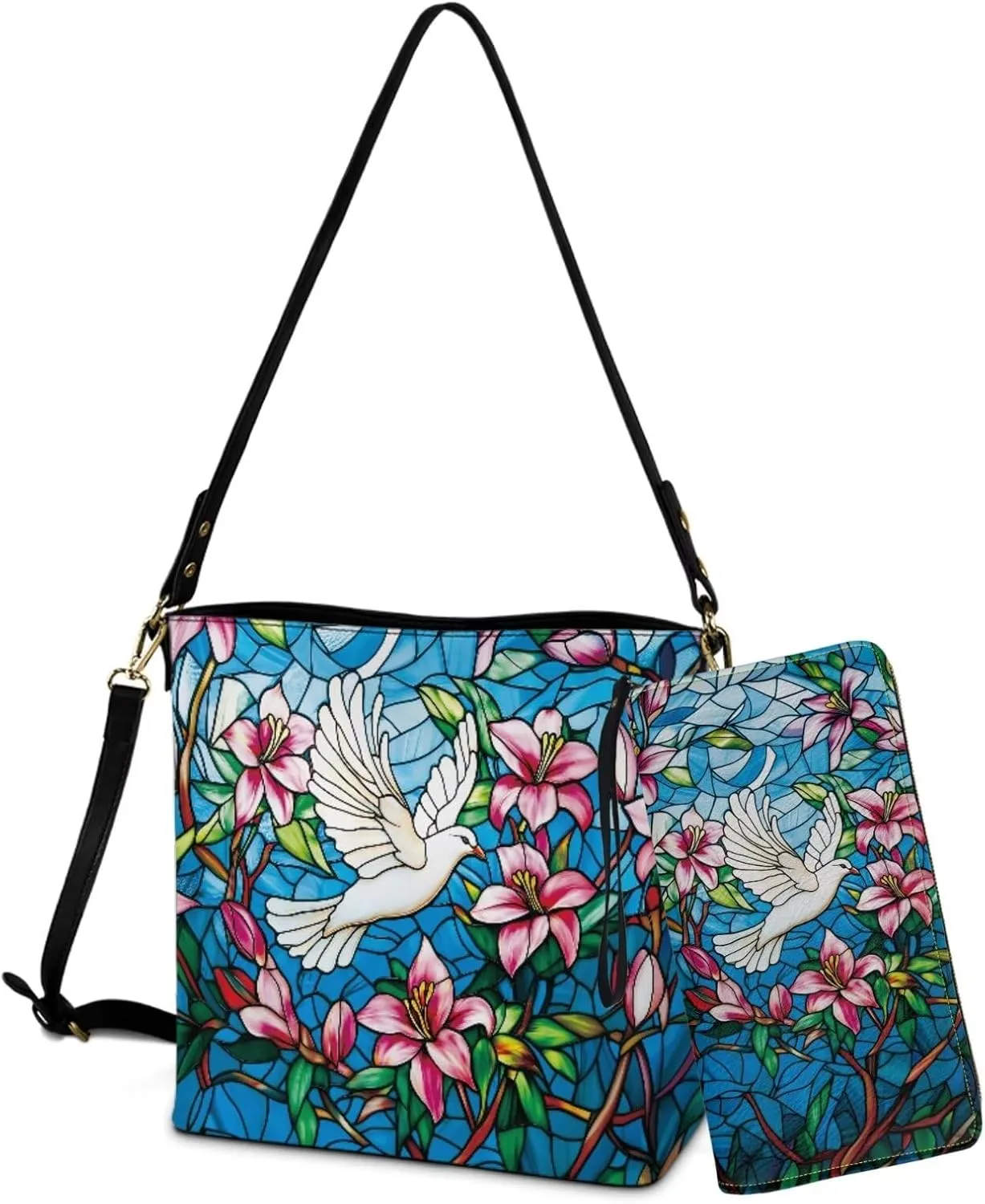 Bucket Tote Bag with Wallet Set for Women, Crossbody Leather Bucket Bags Wallet Set with Removable Strap