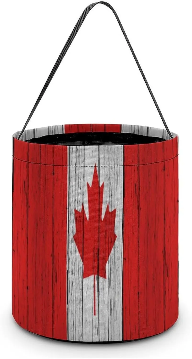 Canada Flag Grunge Wood Funny Easter Egg Bags Trick-o-r-Treat Tote Bag Reusable Bucket Storage Basket Handbag Party Novelty