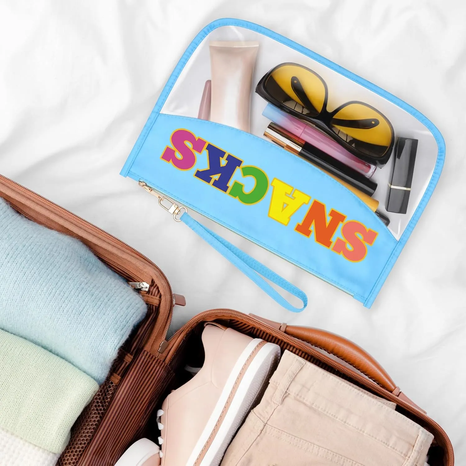 Chenille Letter Makeup Bag with Zipper Preppy Snacks Accessories for Girls Transparent PVC Cosmetic Travel Bag Organizer Portable Travel Pouches Makeup Toiletry Bag Organizer Storage Pouch
