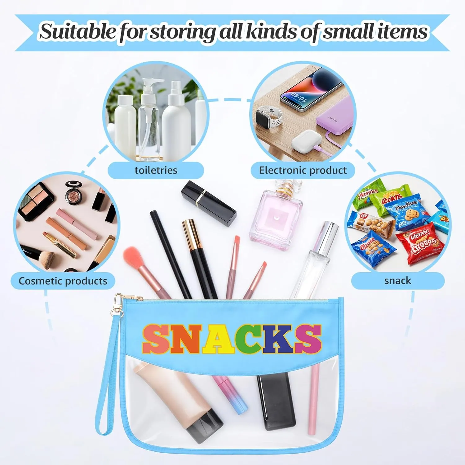 Chenille Letter Makeup Bag with Zipper Preppy Snacks Accessories for Girls Transparent PVC Cosmetic Travel Bag Organizer Portable Travel Pouches Makeup Toiletry Bag Organizer Storage Pouch