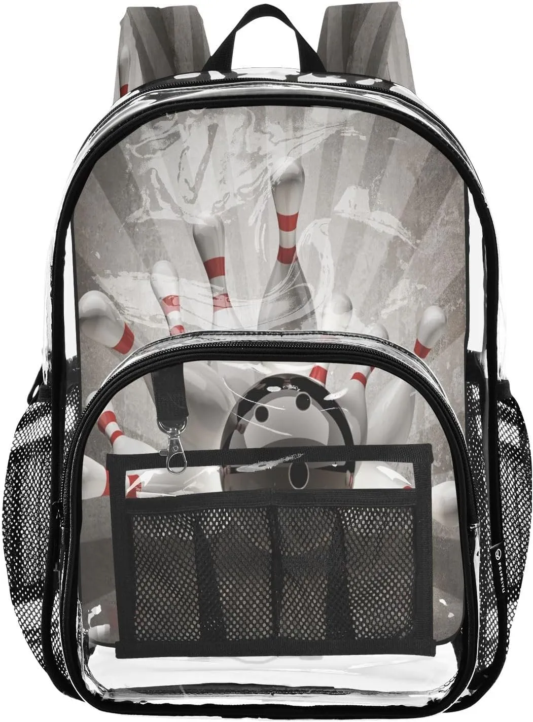Clear Backpack Transparent School Backpack Heavy Duty PVC Bookbag Bowling Ball Crashing Into The Pins for Stadium Events and Concert Work Sport Event Heavy Duty