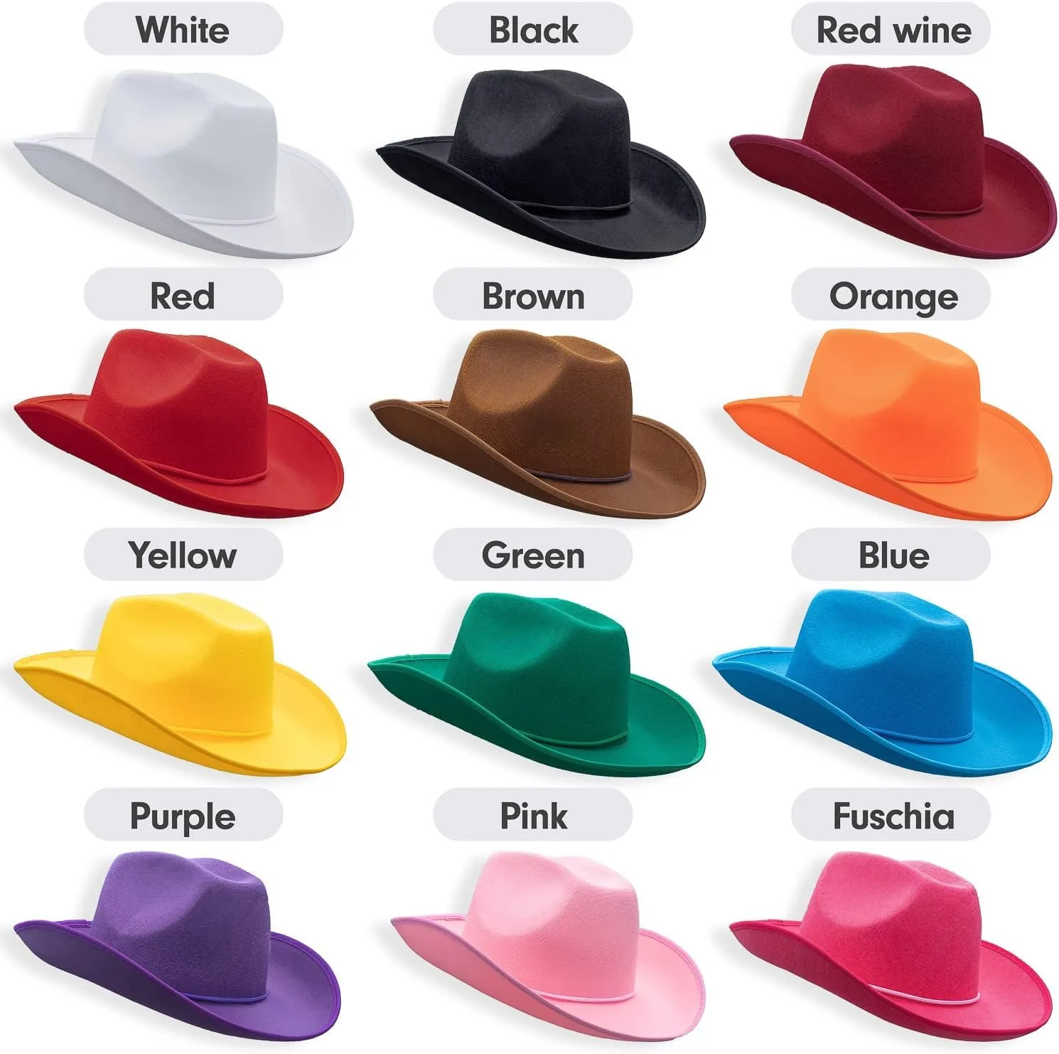 COLLECT PRESENT Plain Felt Cowboy & Cowgirl Hat for Men, Women, and Teens | Western Studded Cowboy Hat in Adult Sizes