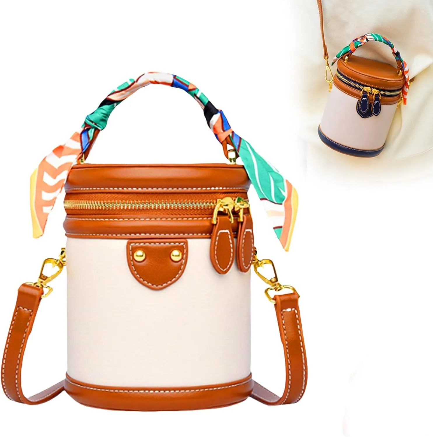 Colorblock Bucket Bag for Women, Adjustable Shoulder Strap Leather Crossbody Bag, Women's Crossbody Bag, Fashion Casual Bags