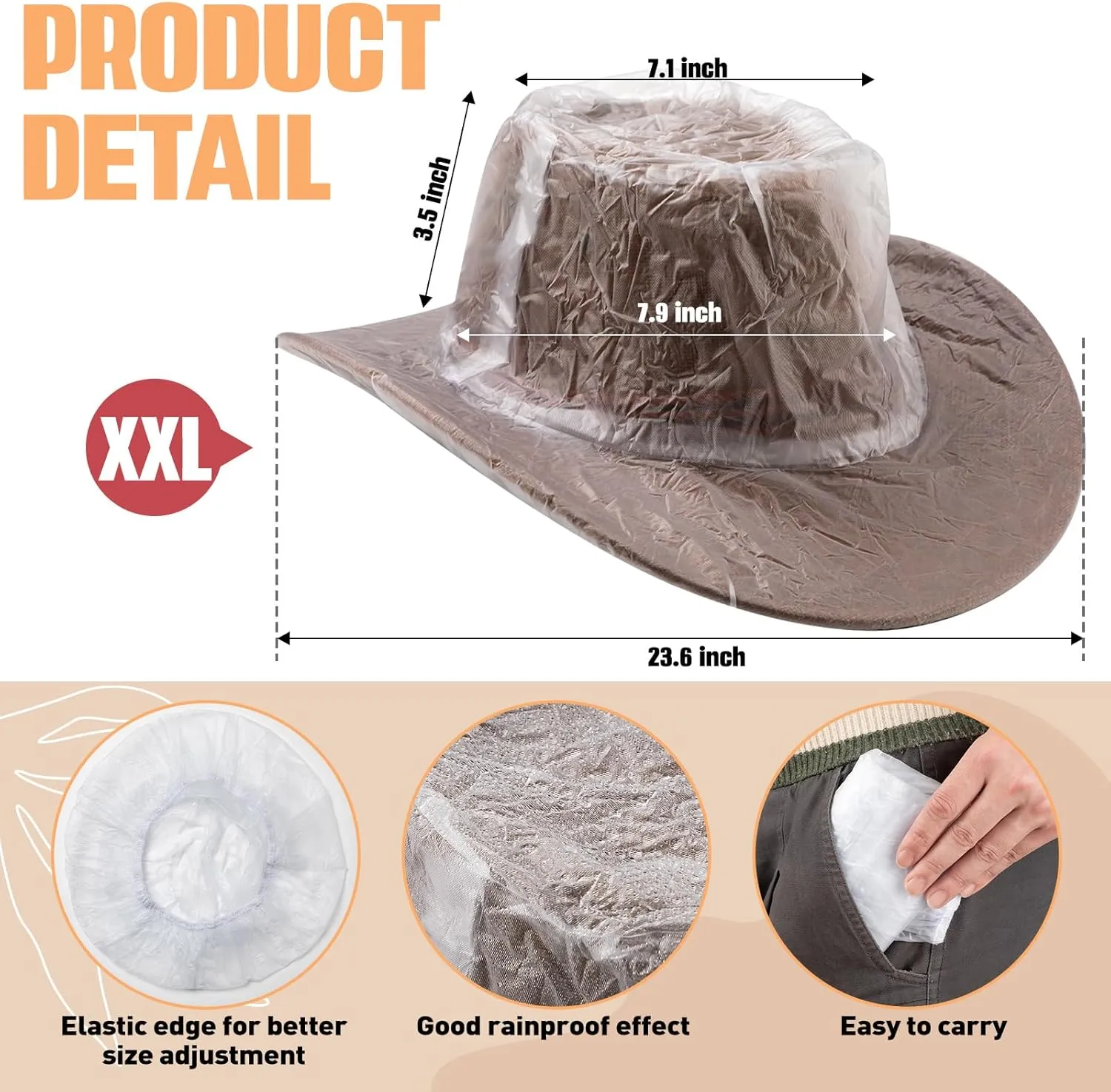 Cowboy Hat Cover, Plastic Cowboy Hat Rain Covers Waterproof Hat Protector Covers for Storage, Keep from Rain Snow Dust