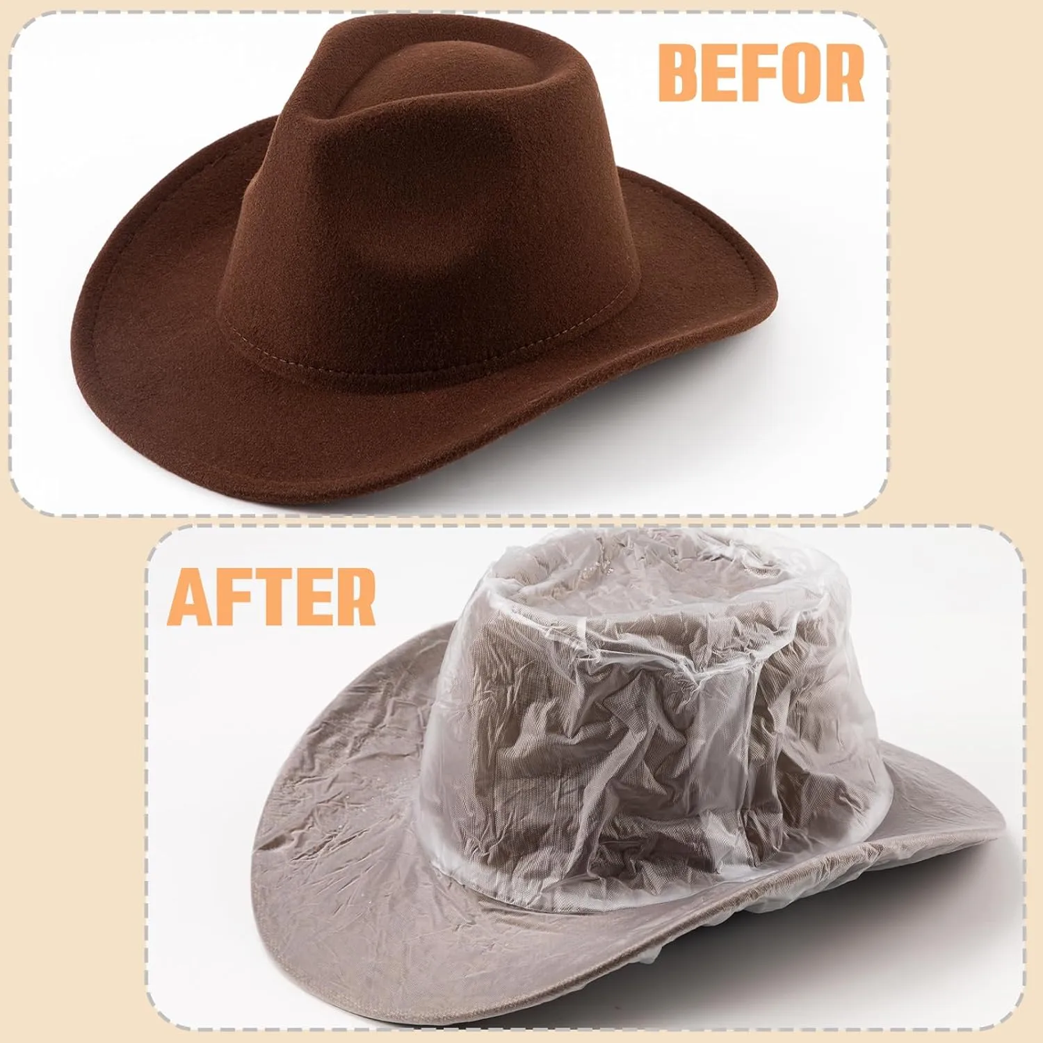 Cowboy Hat Cover, Plastic Cowboy Hat Rain Covers Waterproof Hat Protector Covers for Storage, Keep from Rain Snow Dust