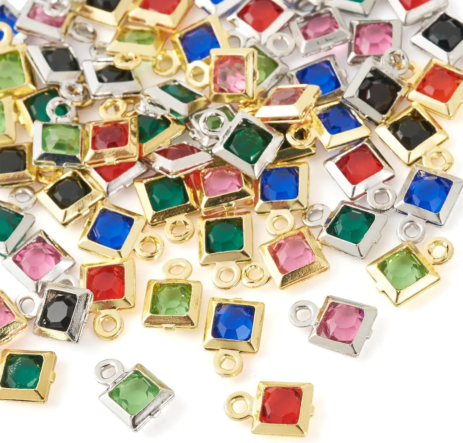 Craftdady Heart Square Pendants Small Faceted Glass Charms Heart Earring Charms Mini Crystal Bracelet Charms Cute Keychain Charms Hang Ornament for DIY Craft Necklace Jewelry Making