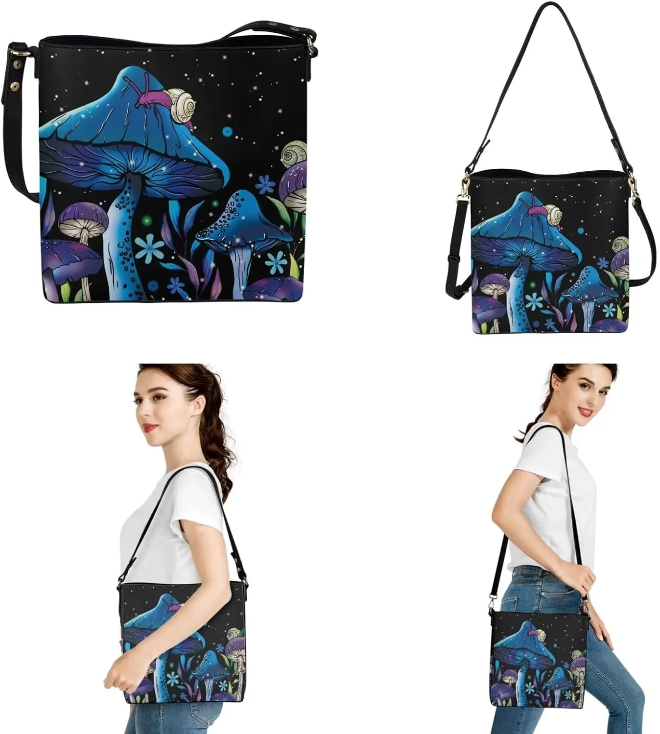 Crossbody Bags for Women Large Size Designer Leather Bucket Bag Purses Set Trendy Handbag with Wristlet Wallet