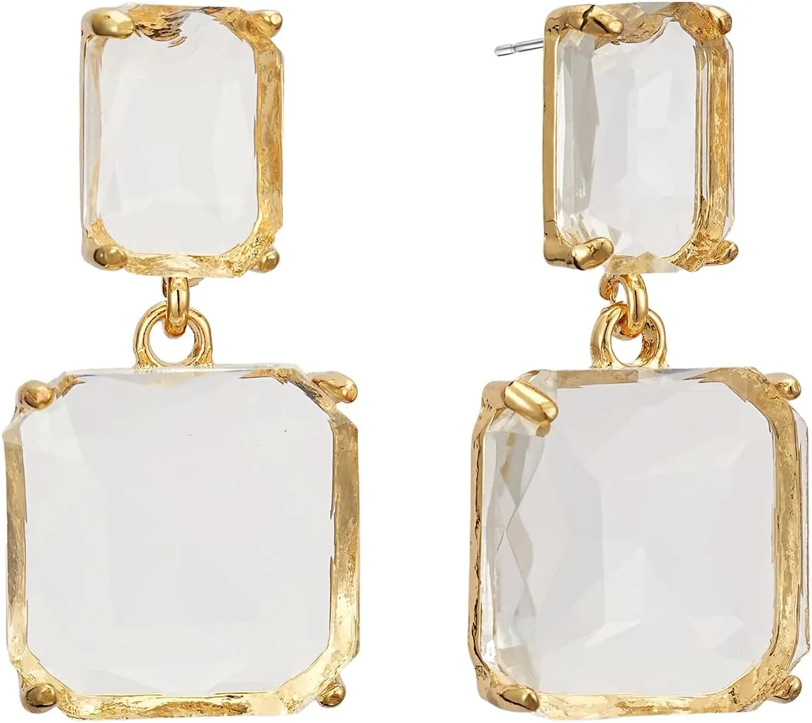 Cubic Zirconia Dangle Earrings For Women, 14K Gold Plated Crystal Drop Earrings For Wedding Bridal, Rectangle Bridesmaid Earrings Jewelry Gifts for Her, Hypoallergenic