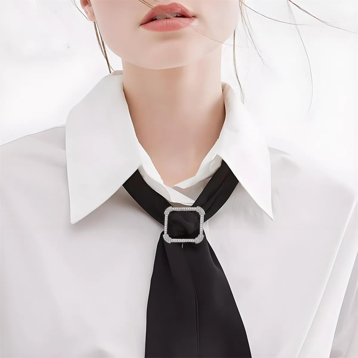 CZ Silk Scarf Square Ring Clip Pin for Women Fashion Crystal Shell Pearls Embellished Shirt Ties Clips Chic Waist Clothes Corner Slide Clasp Pin Dress Accessories Jewelry