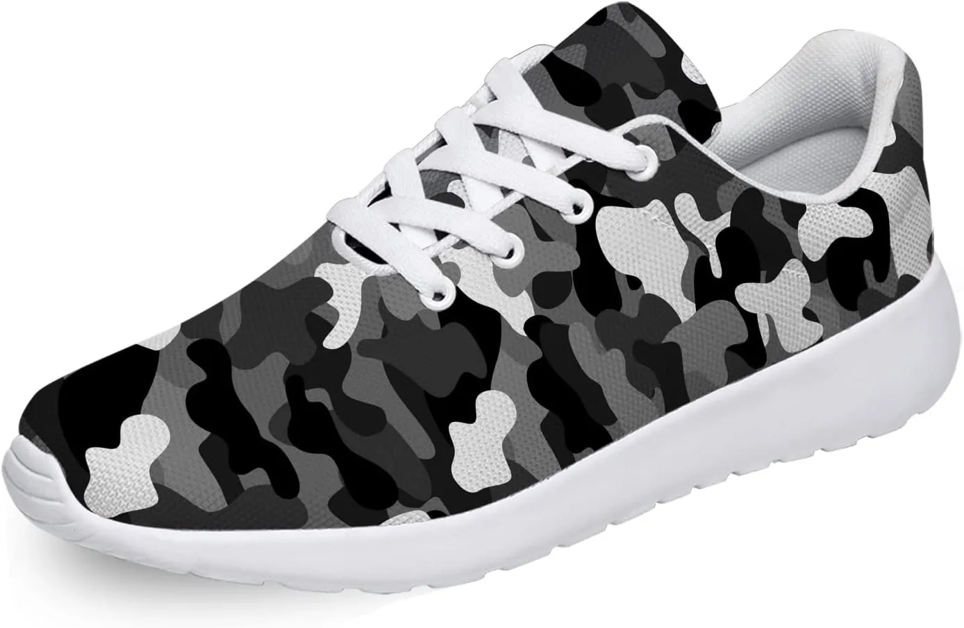 Dark Camo Shoes for Women Men Tennis Running Gym Athletic Shoes Grey White Black Camouflage Camo Sneakers Gifts for Mom Dad,US Size 13 Men