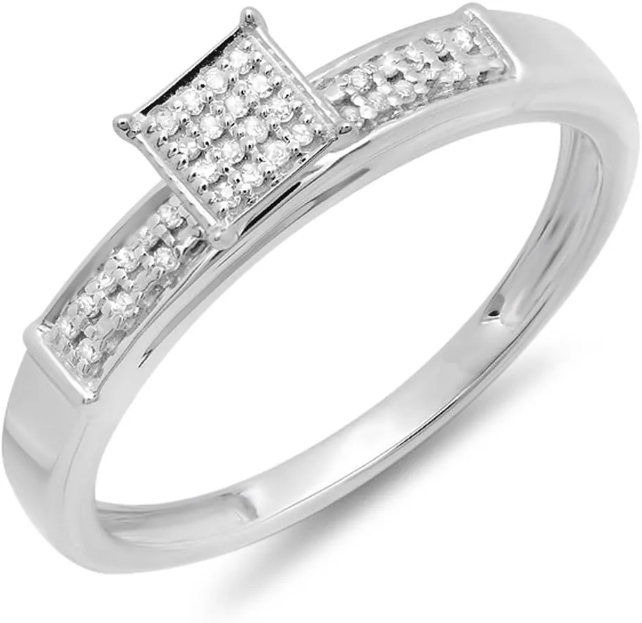 Dazzlingrock Collection 0.10 Carat (ctw) Round Diamond Ladies Square Frame Micro Pave Promise Ring 1/10 CT, Sterling Silver