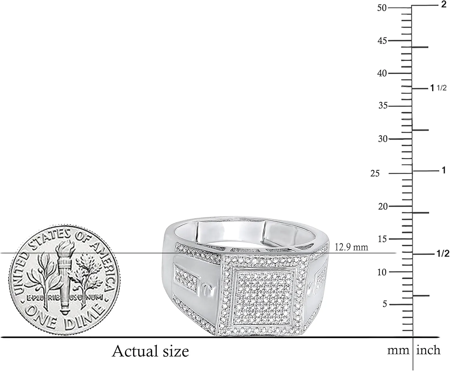 Dazzlingrock Collection 0.51 Carat Round White Diamond Square Frame Signet Style Inspired Wedding Ring for Men in 925 Sterling Silver