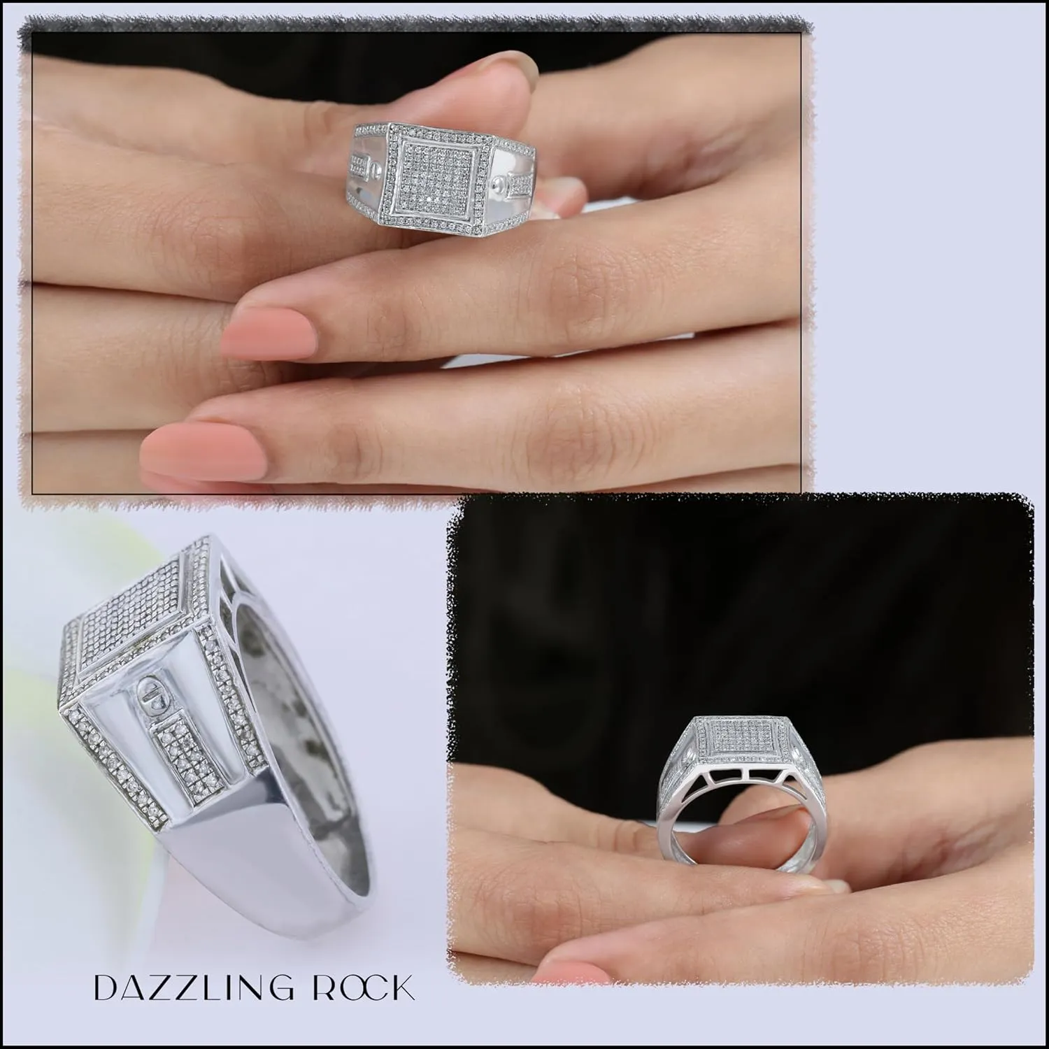 Dazzlingrock Collection 0.51 Carat Round White Diamond Square Frame Signet Style Inspired Wedding Ring for Men in 925 Sterling Silver