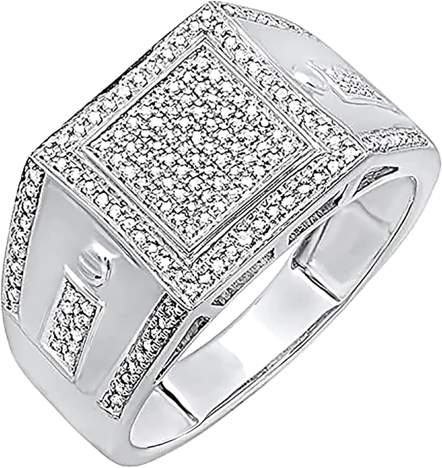 Dazzlingrock Collection 0.51 Carat Round White Diamond Square Frame Signet Style Inspired Wedding Ring for Men in 925 Sterling Silver