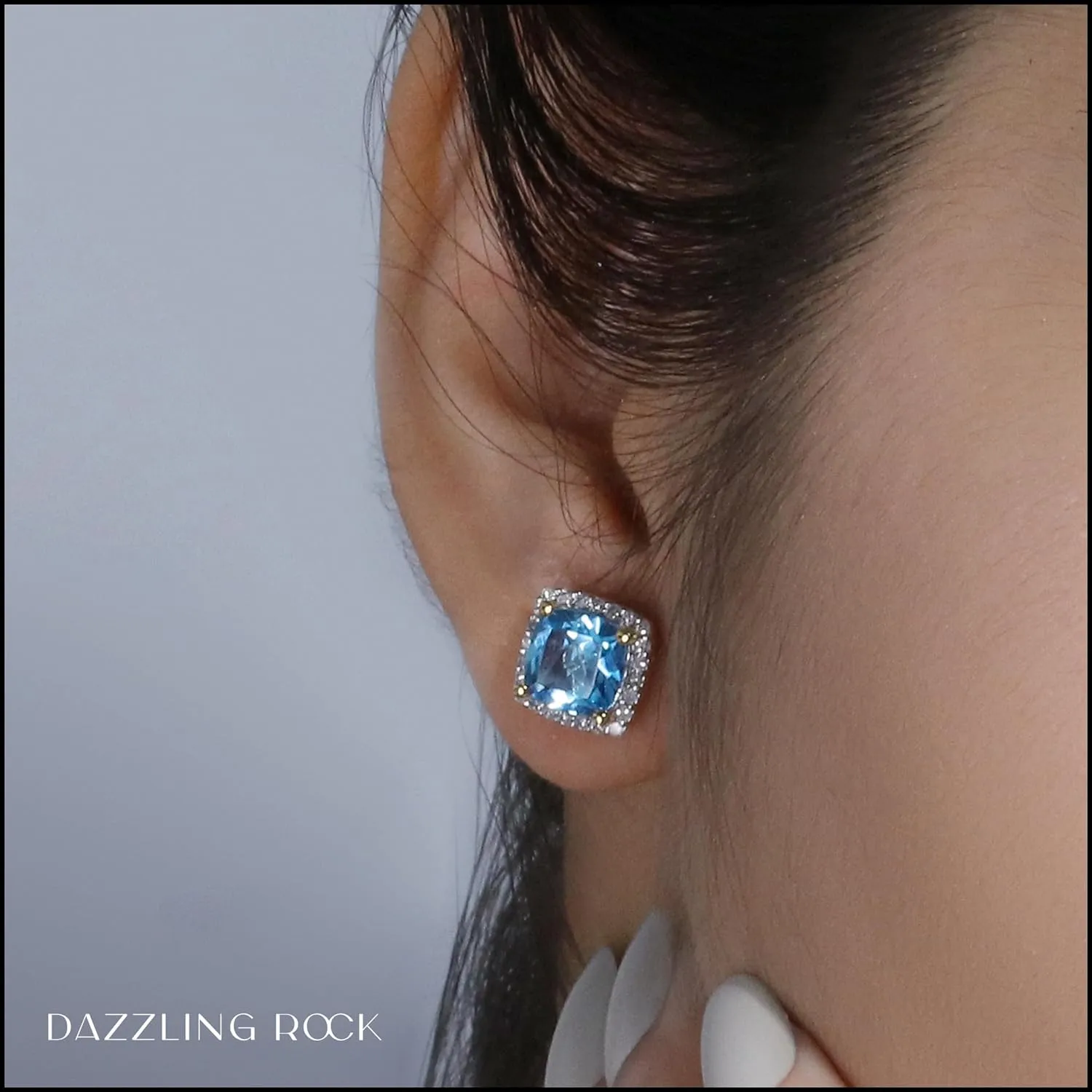 Dazzlingrock Collection 18K 7mm Each Cushion Gemstone & Round Diamond Womens Square Frame Halo Stud Earrings, Solid Yellow Gold