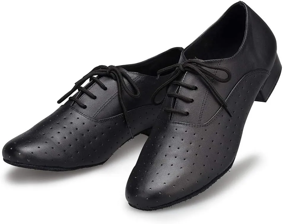 DKZSYIM Men's Leather Latin Dance Shoes Ballroom Tango Waltz Modern Social Practice Lace-up Dance Shoes 1" Heel,Model L040