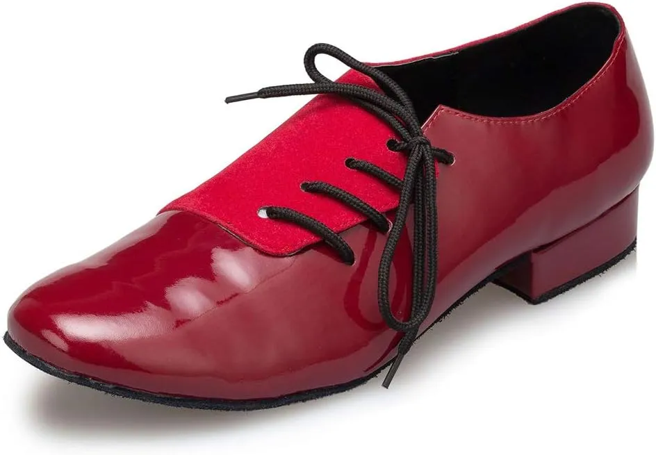 DKZSYIM Men's Leather Latin Dance Shoes Ballroom Tango Waltz Modern Social Practice Lace-up Dance Shoes 1" Heel,Model L040
