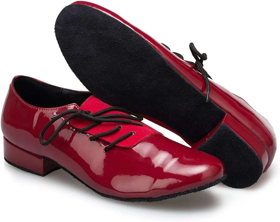 DKZSYIM Men's Leather Latin Dance Shoes Ballroom Tango Waltz Modern Social Practice Lace-up Dance Shoes 1" Heel,Model L040