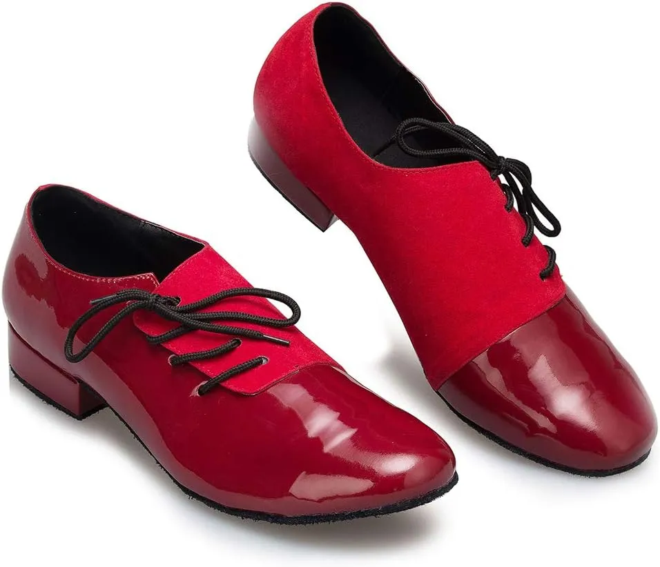 DKZSYIM Men's Leather Latin Dance Shoes Ballroom Tango Waltz Modern Social Practice Lace-up Dance Shoes 1" Heel,Model L040
