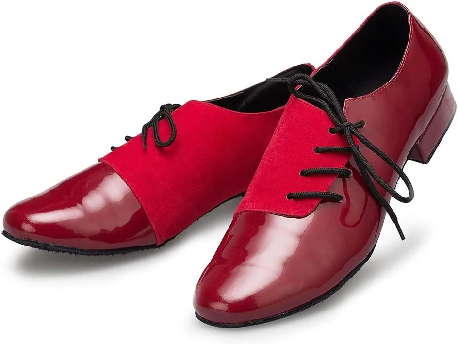 DKZSYIM Men's Leather Latin Dance Shoes Ballroom Tango Waltz Modern Social Practice Lace-up Dance Shoes 1" Heel,Model L040