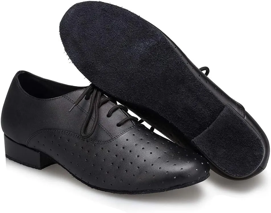 DKZSYIM Men's Leather Latin Dance Shoes Ballroom Tango Waltz Modern Social Practice Lace-up Dance Shoes 1" Heel,Model L040