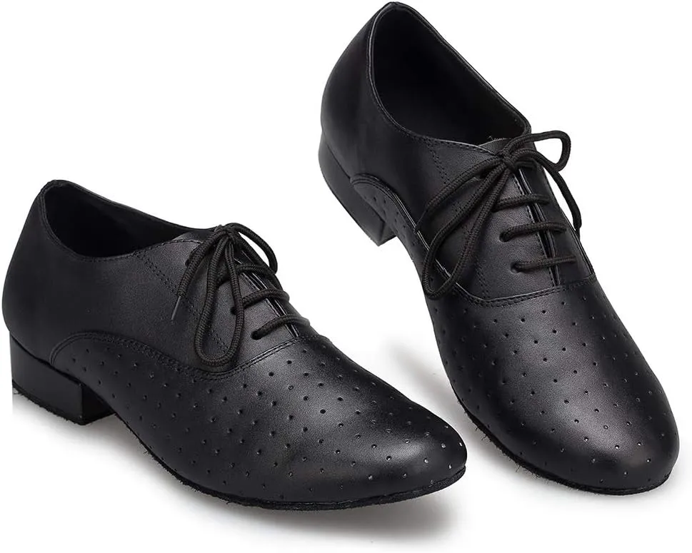 DKZSYIM Men's Leather Latin Dance Shoes Ballroom Tango Waltz Modern Social Practice Lace-up Dance Shoes 1" Heel,Model L040