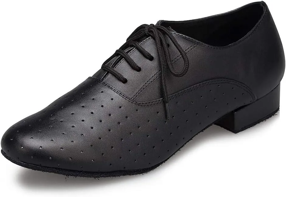 DKZSYIM Men's Leather Latin Dance Shoes Ballroom Tango Waltz Modern Social Practice Lace-up Dance Shoes 1" Heel,Model L040