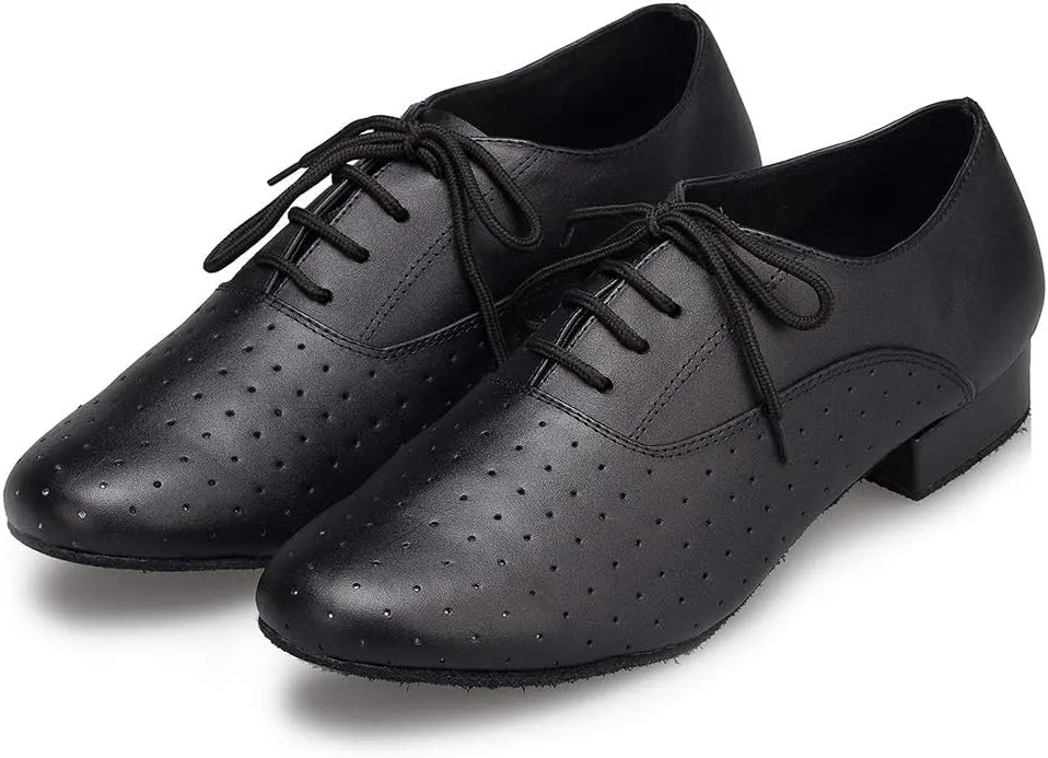 DKZSYIM Men's Leather Latin Dance Shoes Ballroom Tango Waltz Modern Social Practice Lace-up Dance Shoes 1" Heel,Model L040