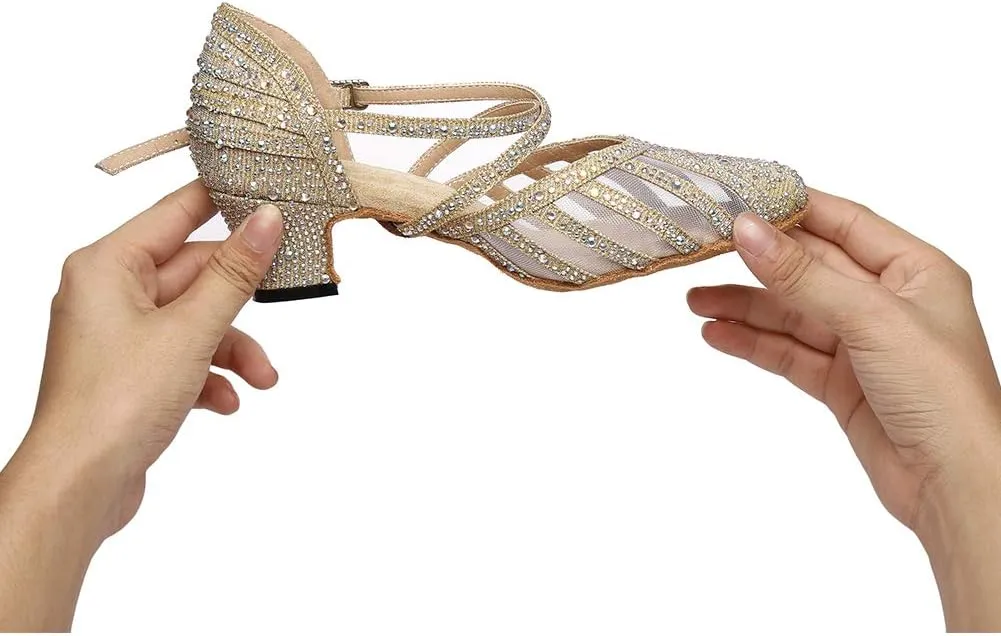 DKZSYIM Women's Latin Dance Shoes Ballroom Performance Rhinestone Wedding Dance Shoes,Model YCL403