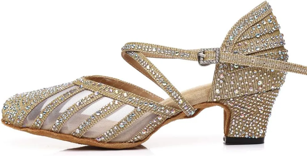 DKZSYIM Women's Latin Dance Shoes Ballroom Performance Rhinestone Wedding Dance Shoes,Model YCL403