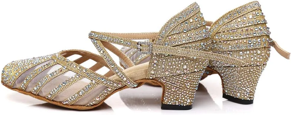 DKZSYIM Women's Latin Dance Shoes Ballroom Performance Rhinestone Wedding Dance Shoes,Model YCL403