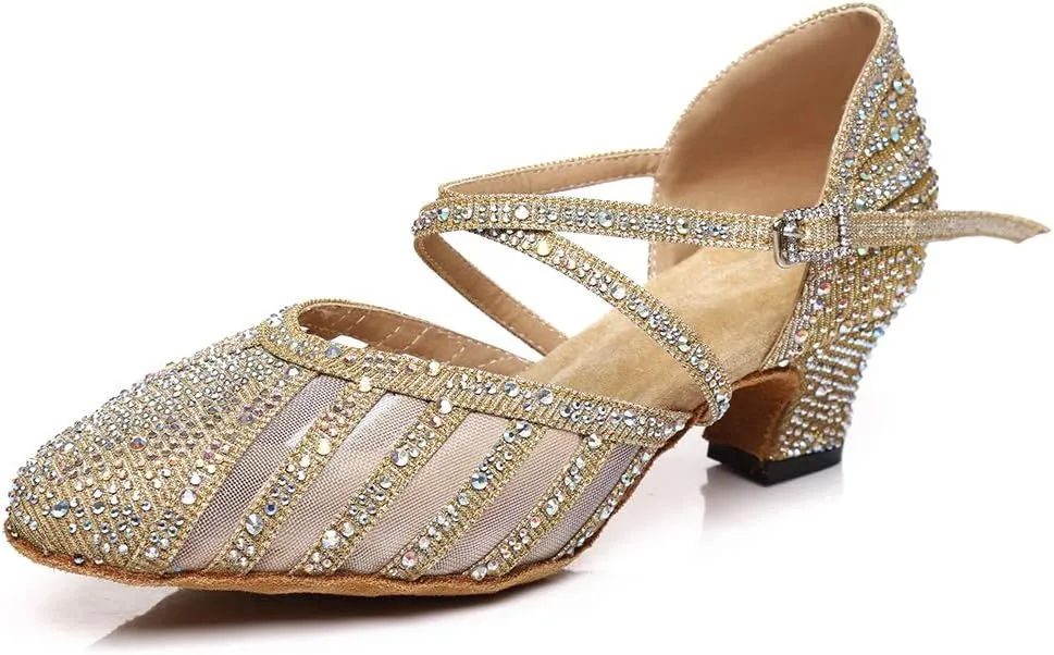 DKZSYIM Women's Latin Dance Shoes Ballroom Performance Rhinestone Wedding Dance Shoes,Model YCL403