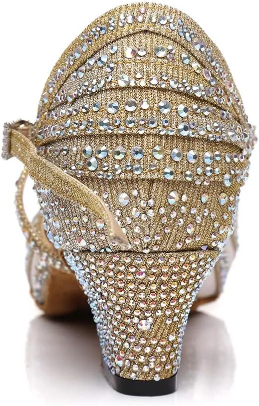 DKZSYIM Women's Latin Dance Shoes Ballroom Performance Rhinestone Wedding Dance Shoes,Model YCL403