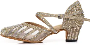 DKZSYIM Women's Latin Dance Shoes Ballroom Performance Rhinestone Wedding Dance Shoes,Model YCL403