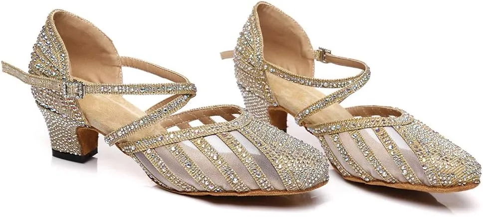 DKZSYIM Women's Latin Dance Shoes Ballroom Performance Rhinestone Wedding Dance Shoes,Model YCL403