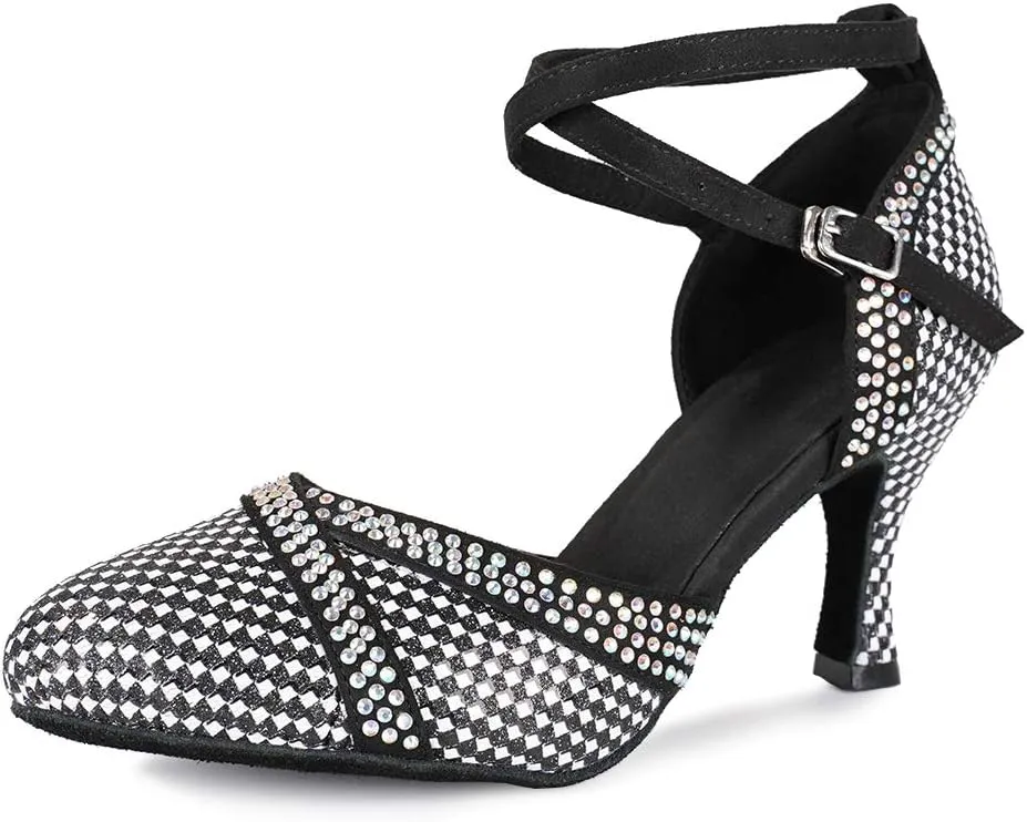 DKZSYIM Women's Leather Latin Dance Shoes Ballroom Salsa Tango Performance Dancing Shoes,Model QJW1019