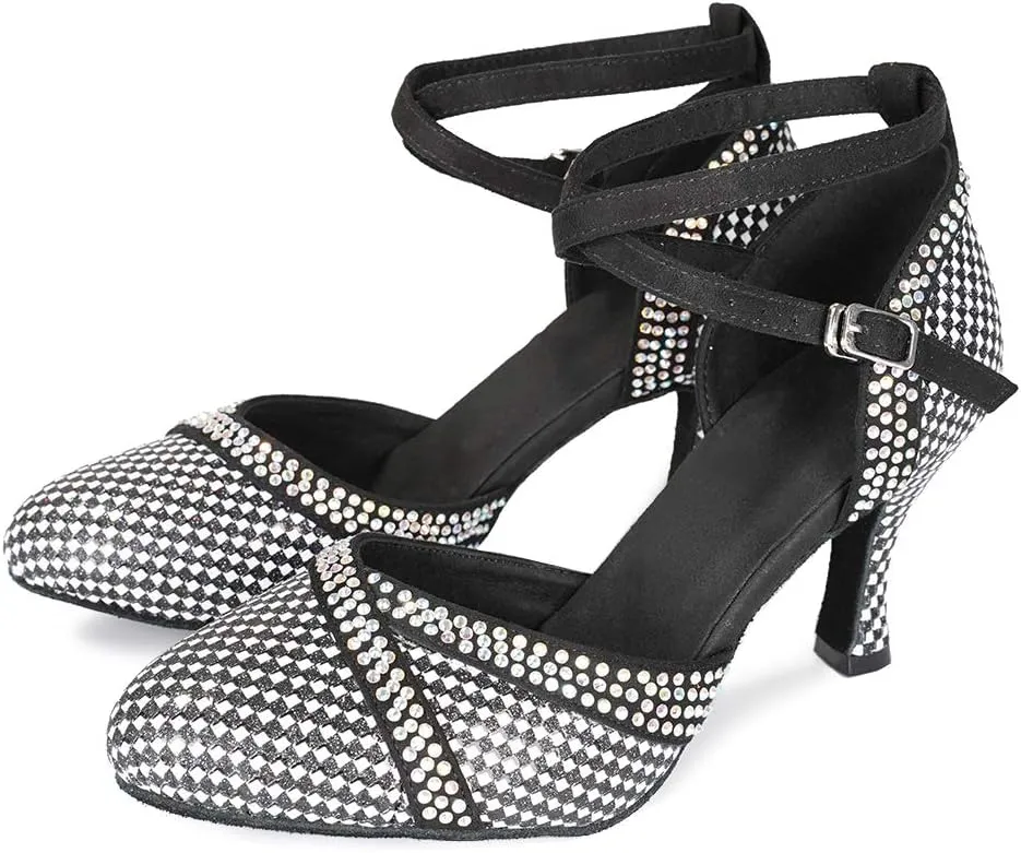 DKZSYIM Women's Leather Latin Dance Shoes Ballroom Salsa Tango Performance Dancing Shoes,Model QJW1019