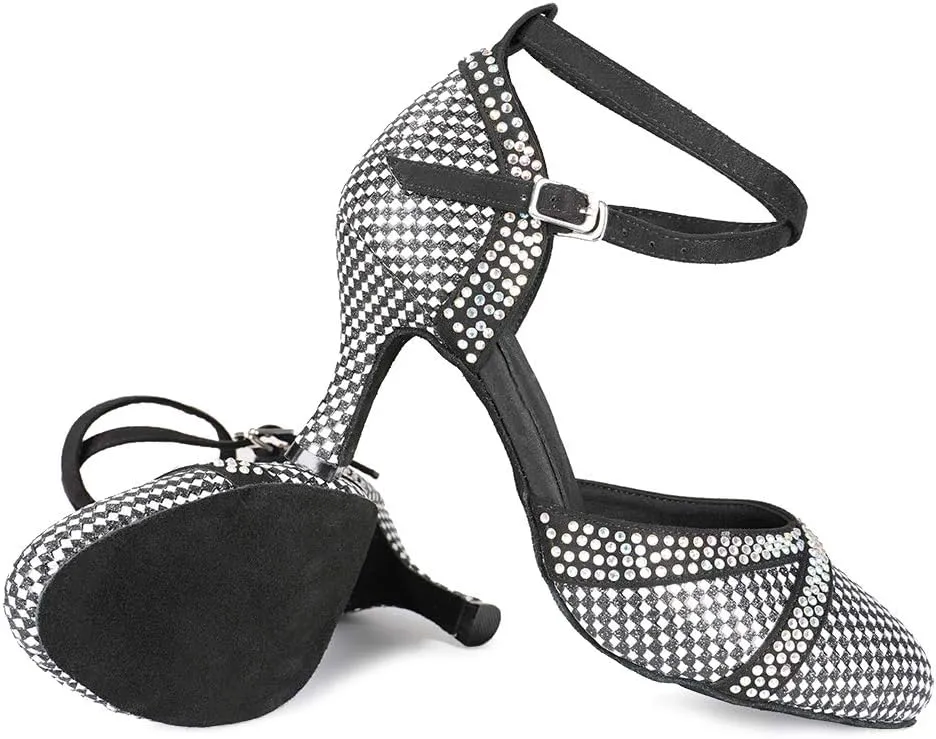 DKZSYIM Women's Leather Latin Dance Shoes Ballroom Salsa Tango Performance Dancing Shoes,Model QJW1019