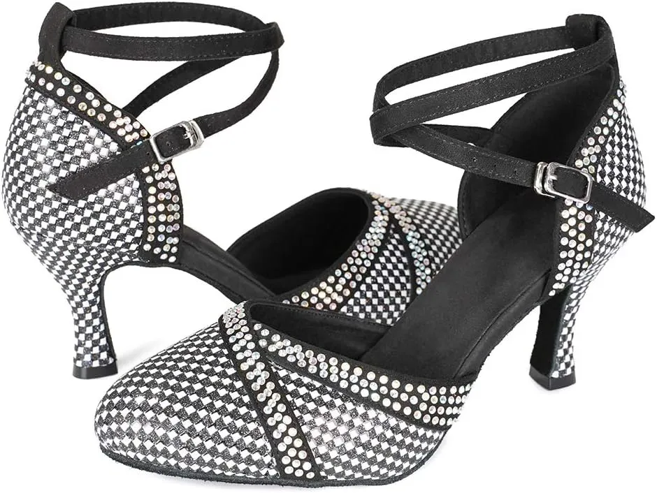 DKZSYIM Women's Leather Latin Dance Shoes Ballroom Salsa Tango Performance Dancing Shoes,Model QJW1019