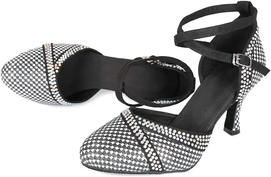 DKZSYIM Women's Leather Latin Dance Shoes Ballroom Salsa Tango Performance Dancing Shoes,Model QJW1019