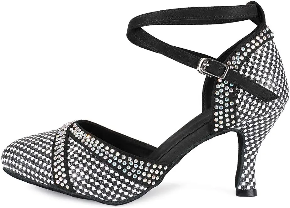DKZSYIM Women's Leather Latin Dance Shoes Ballroom Salsa Tango Performance Dancing Shoes,Model QJW1019
