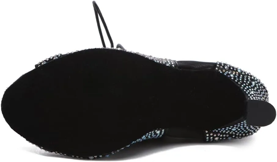 DKZSYIM Women's Open Toe Dance Boots Rhinestone Salsa Ballroom Lace-up Ankle Dance Shoes,Model YCL501