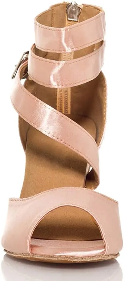 DKZSYIM Women's Satin Latin Dance Shoes Ballroom Performance Dance Shoes,Model YCL014-L025