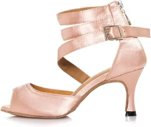 DKZSYIM Women's Satin Latin Dance Shoes Ballroom Performance Dance Shoes,Model YCL014-L025