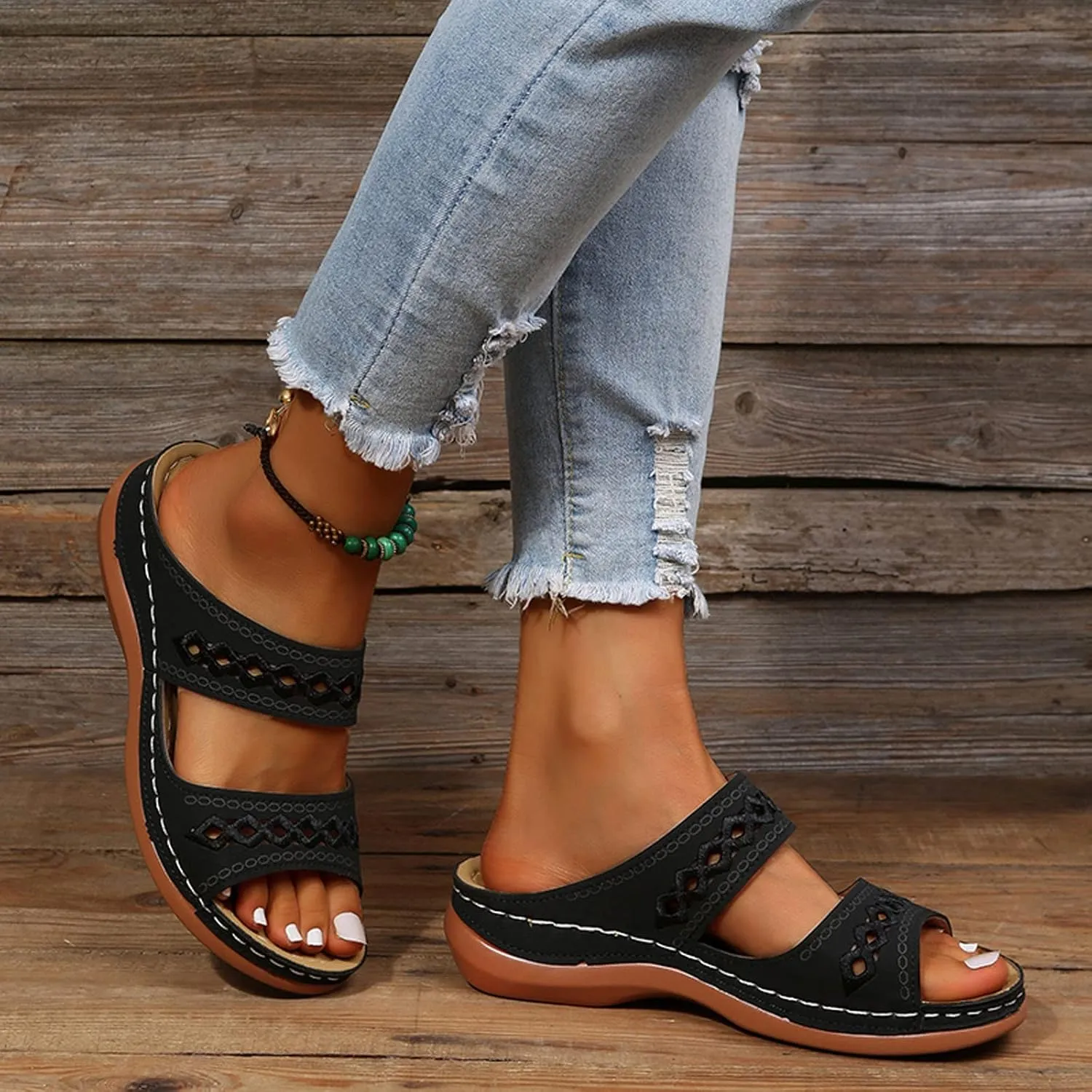 Eduavar Walking Sandals Women Comfort, Womens Sandals Comfortable Slip On Sandals Open Toe Slip On Walking Sandals Shoes