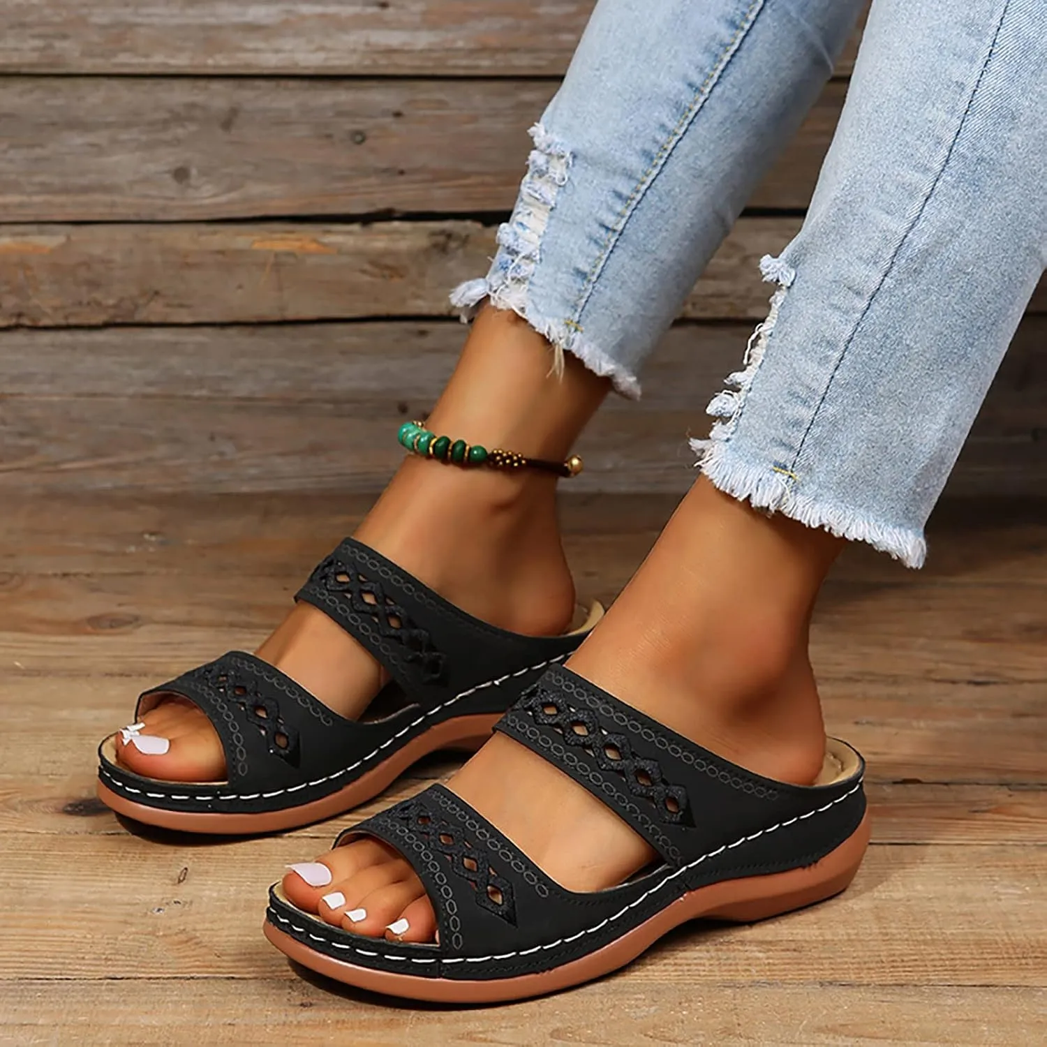 Eduavar Walking Sandals Women Comfort, Womens Sandals Comfortable Slip On Sandals Open Toe Slip On Walking Sandals Shoes
