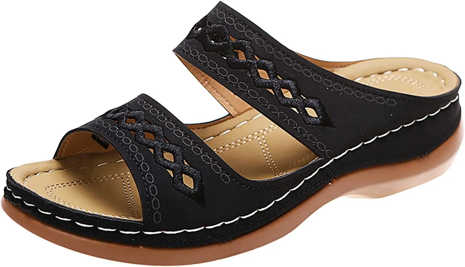 Eduavar Walking Sandals Women Comfort, Womens Sandals Comfortable Slip On Sandals Open Toe Slip On Walking Sandals Shoes