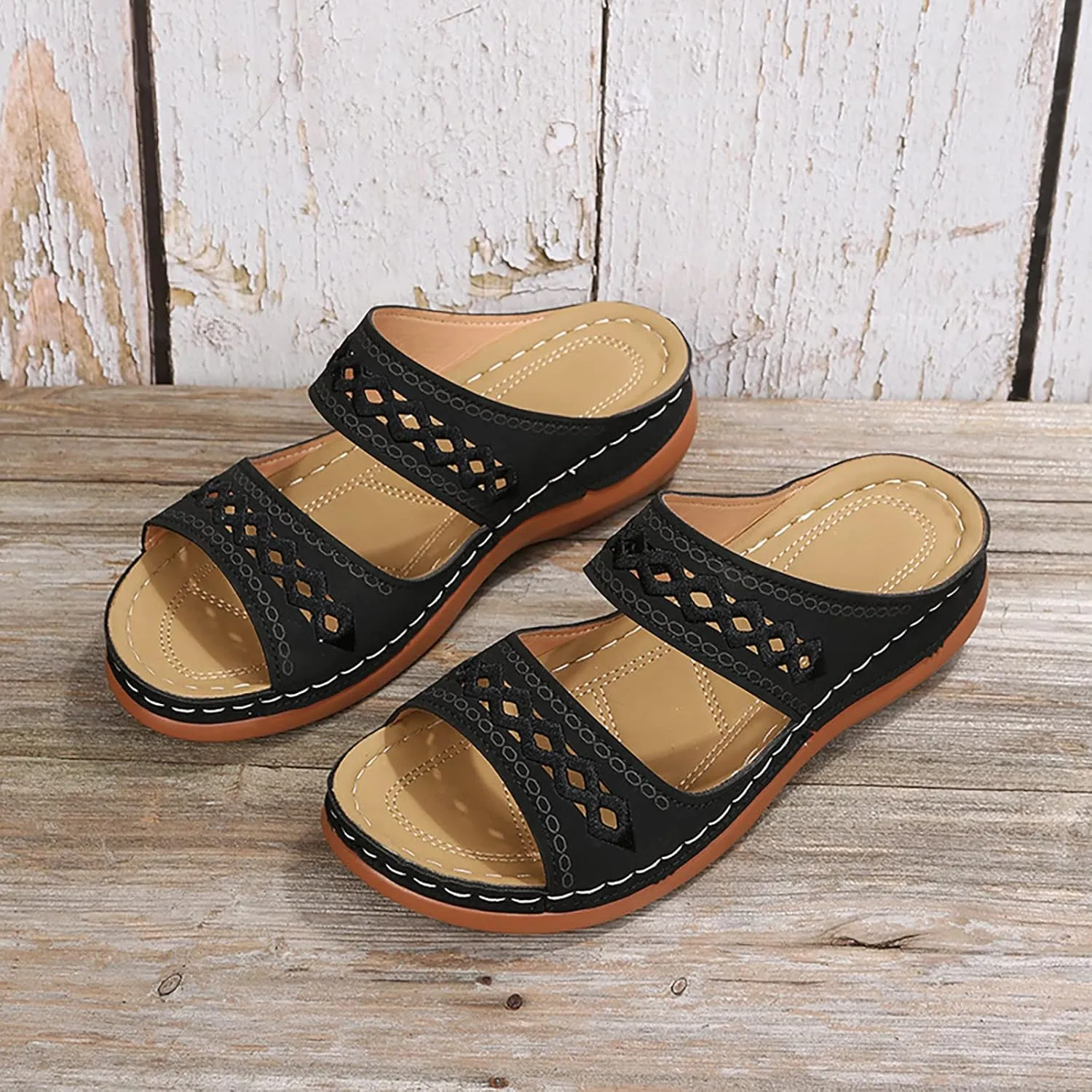 Eduavar Walking Sandals Women Comfort, Womens Sandals Comfortable Slip On Sandals Open Toe Slip On Walking Sandals Shoes
