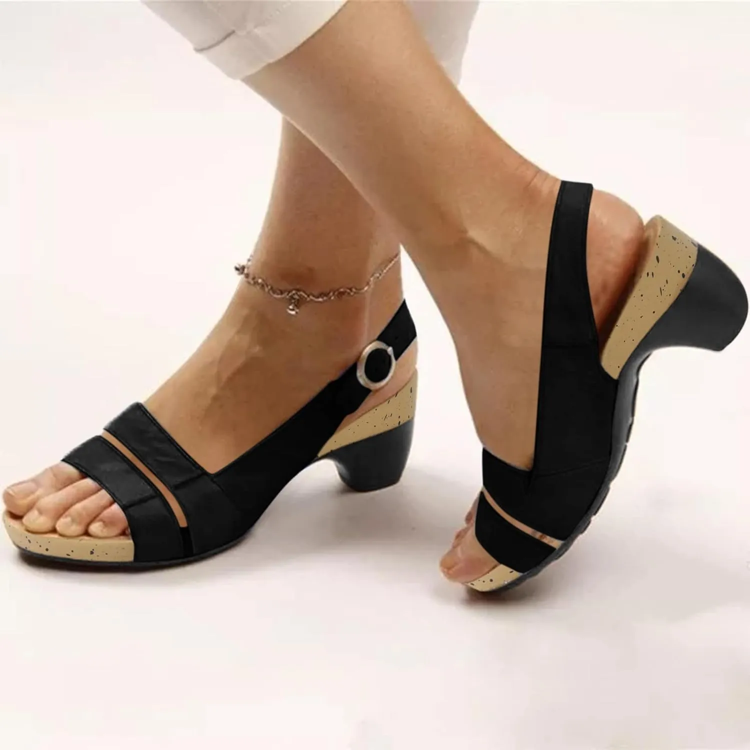 Eduavar Womens Sandals Comfortable, Sandals Women Orthopedic Sandals Dressy Open Toe Low Heel Sandals with Ankle Strap