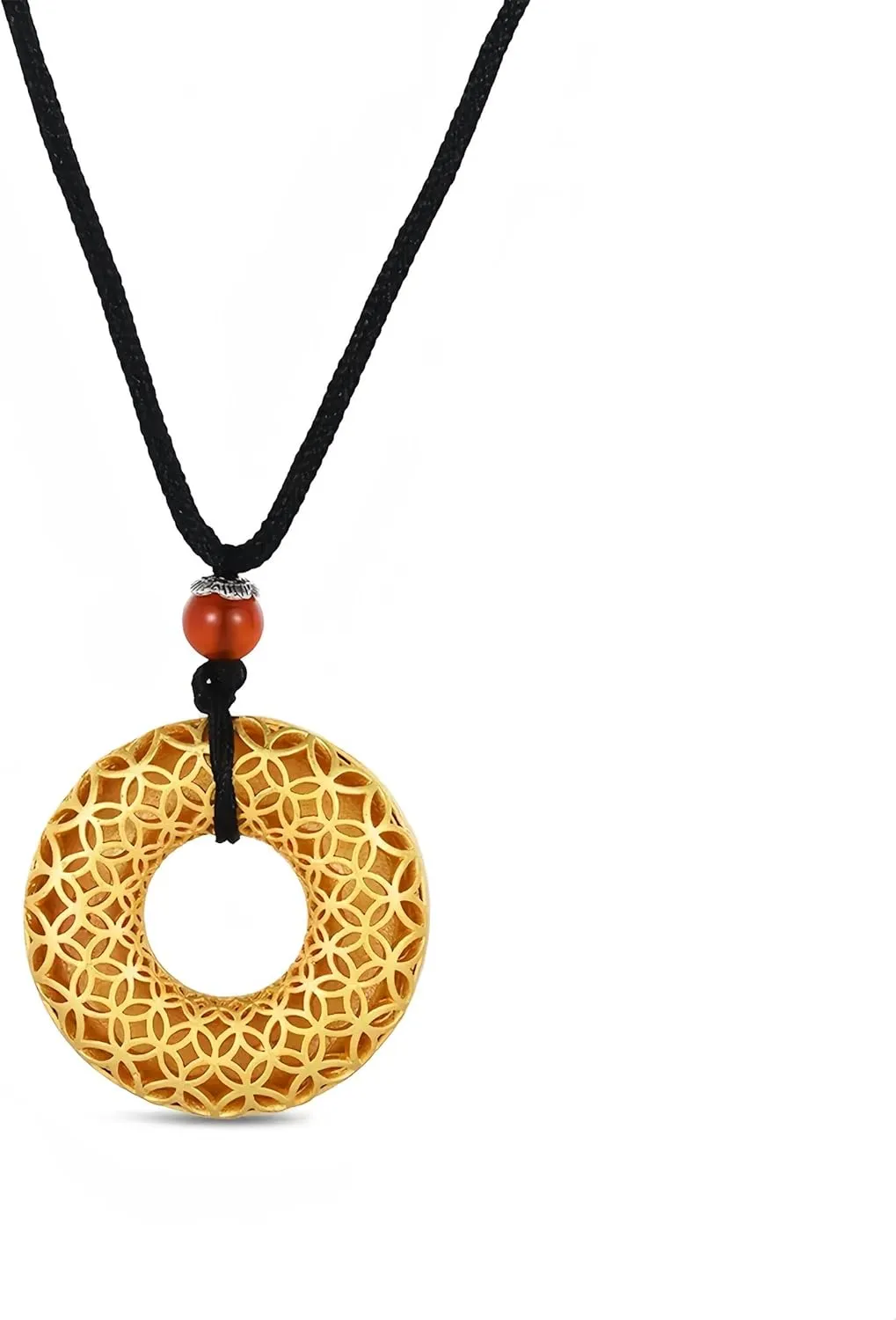 Enamel Gold Jewelry Round Pendant Necklace - Luxury Handmade Golden Copper Coin Floral Pattern, 14K Gold Plated Women's Choker Necklace for Parties and Weddings.